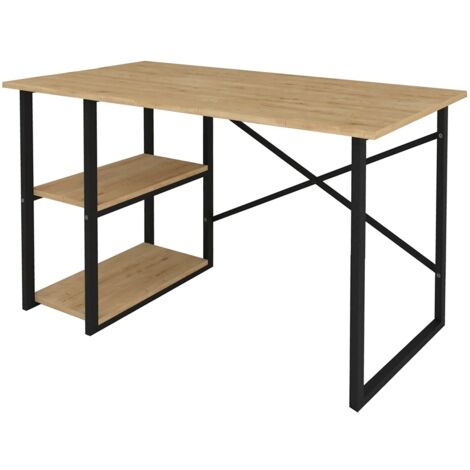 Table du bureau, meuble du bureau avec 2 étagères coloris chêne cambrian, noir - longueur 120 x profondeur 60 x hauteur 75 cm