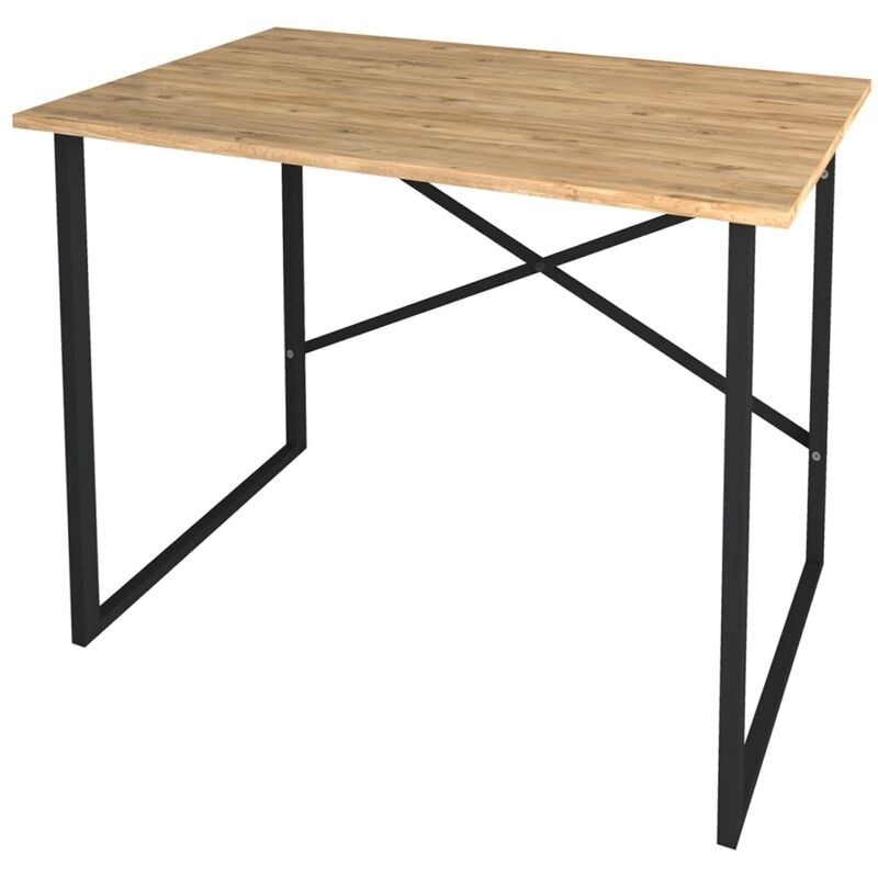 Pegane - Table du bureau, meuble du bureau coloris chêne cambrian, noir - longueur 90 x profondeur 60 x hauteur 75 cm