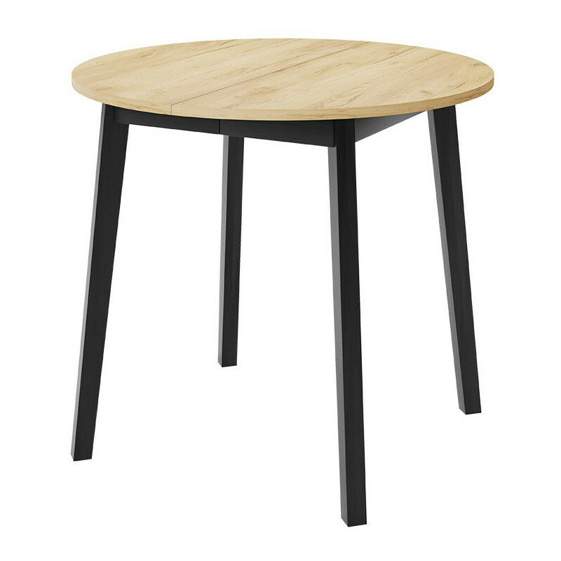 Mobilier1 - Table Edmond 112, Chêne doré artisanal + Noir, 77x0x0cm, Allongement, Stratifié, Bois
