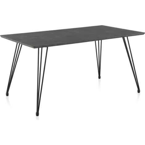 Table effet pierre gris avec pieds métal design contemporain - Gris effet pierre et pieds noirs