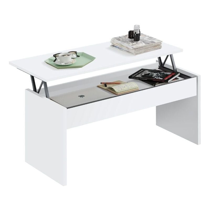 Miroytengo - Kamet blanc moderne Table basse élévatrice blanche moderne Salon salle à manger Meuble de rangement Surface 47-58x100x5