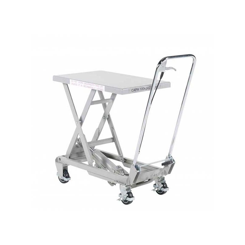 Table élévatrice manuelle aluminium - Levée 755 mm - Charge max 100kg - Industrie agroalimentaire, pharmaceutique - Transportable - 1860055010