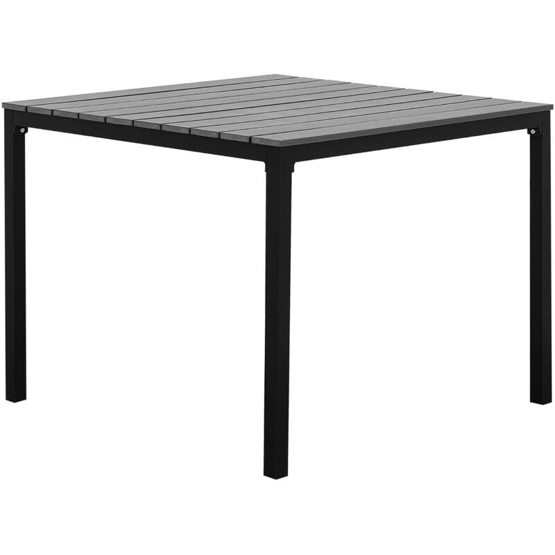 Beliani - Table de Jardin Carrée 95 x 95 cm avec Plateau en Bois Artificiel Gris et Pieds en Aluminium Noir au Design Minimaliste et Scandinave