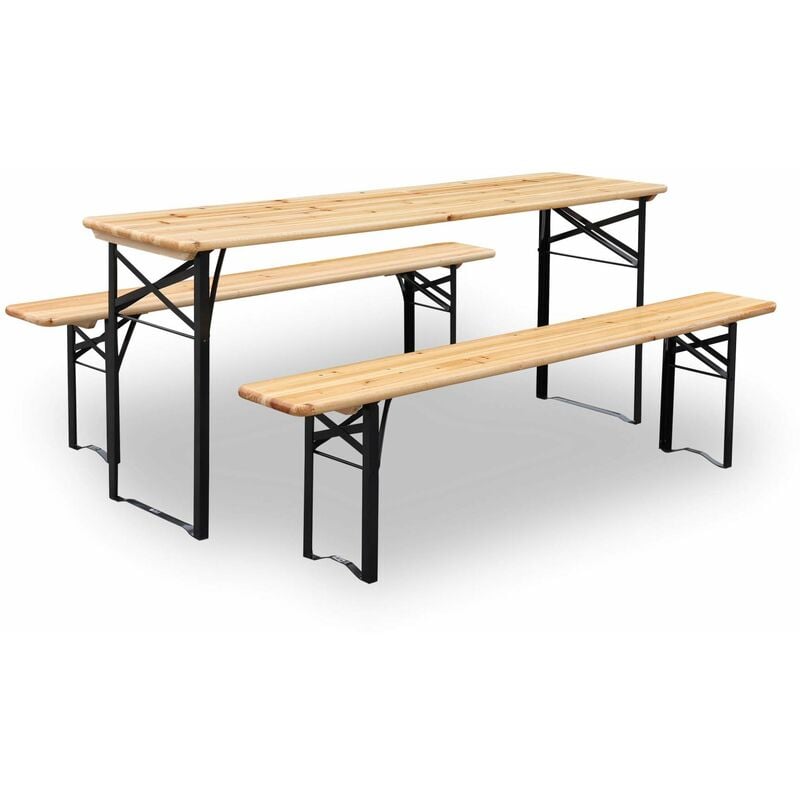 Table en bois 180cm avec 2 bancs – bayonne – Esprit brasserie. pliable. 6 personnes