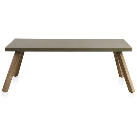 Table en bois d'acacia et plateau en ciment léger Duralcrete 200 x 90 cm, collection Atesso