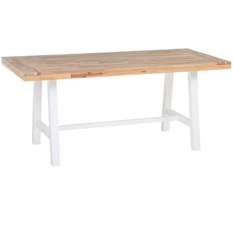Table 170x80 cm de Jardin en Bois d'Acacia Blanc et Bois Clair Style Rustique Scania