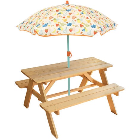 CIJEP Table en Bois pour Pique-Nique avec Parasol fruity's