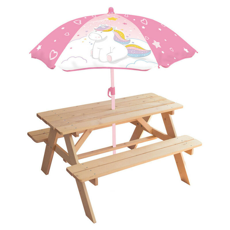 Cijep - Table en Bois pour Pique-Nique avec Parasol Licorne