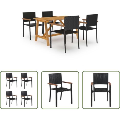 Table en bois - vidaXL Ensemble à manger de jardin 5 pcs Noir - Chaises en résine