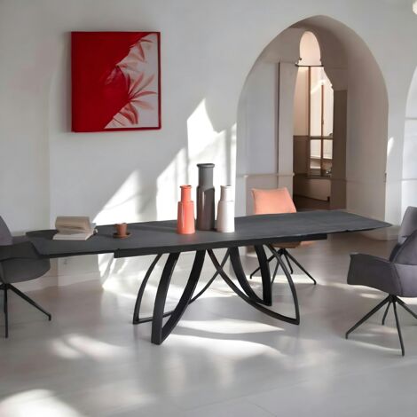 Table en céramique grise avec pied lotus 180-280 cm LOMBARDIE