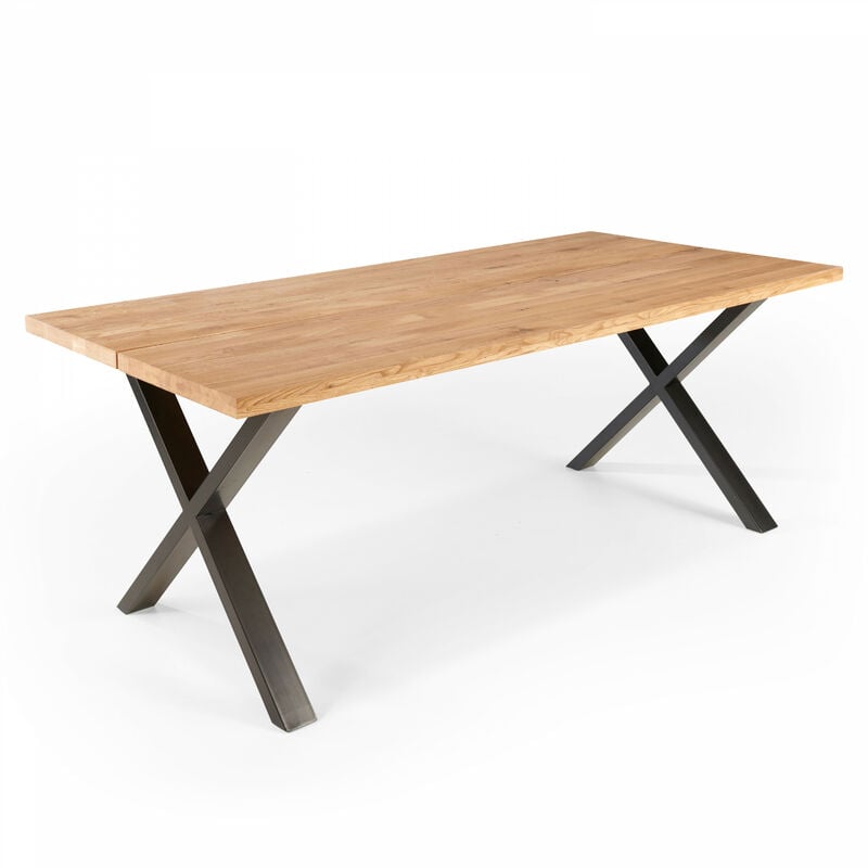Oviala - Table en chêne rectangulaire avec piètement croisé, inga - 240 x 95 x 75 cm