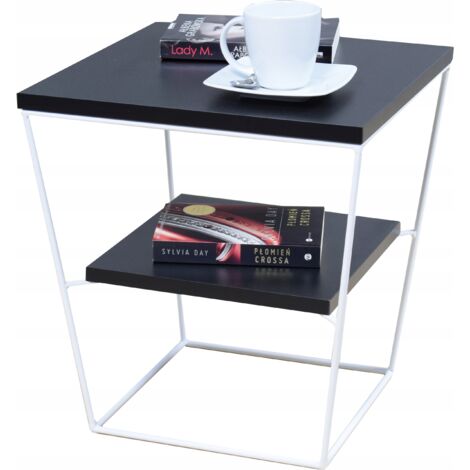 Table en fil de fer V avec étagère Blanc Mat Noir