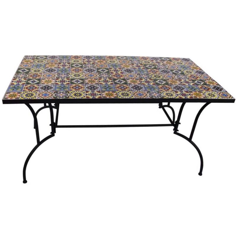 Lifeingarden - Table en métal pour extérieur 150 x 80 cm. avec décoration de fleurs en mosaïque