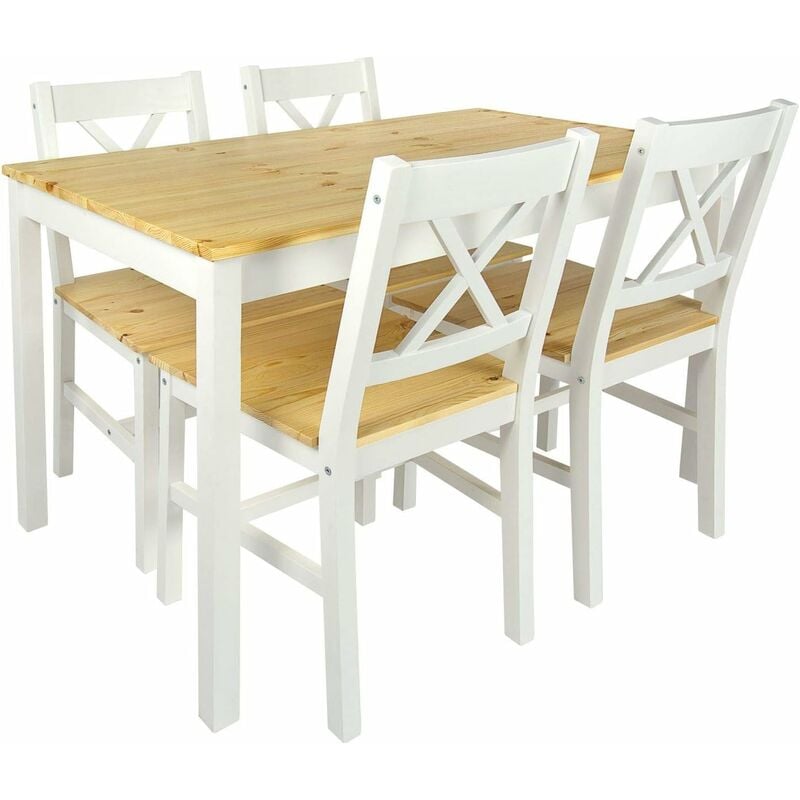 table en pin avec 4 chaises en bois - blanc-pine