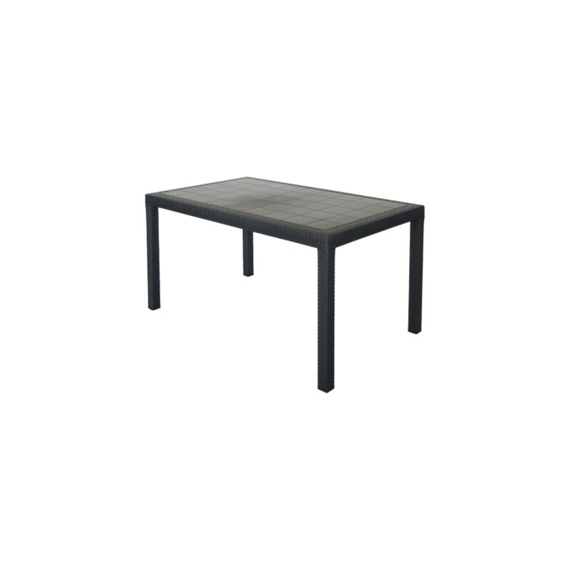Table Houston en re'sine antichoc effet polirattan anthracite 150x90x74 cm pour jardin exte'rieur