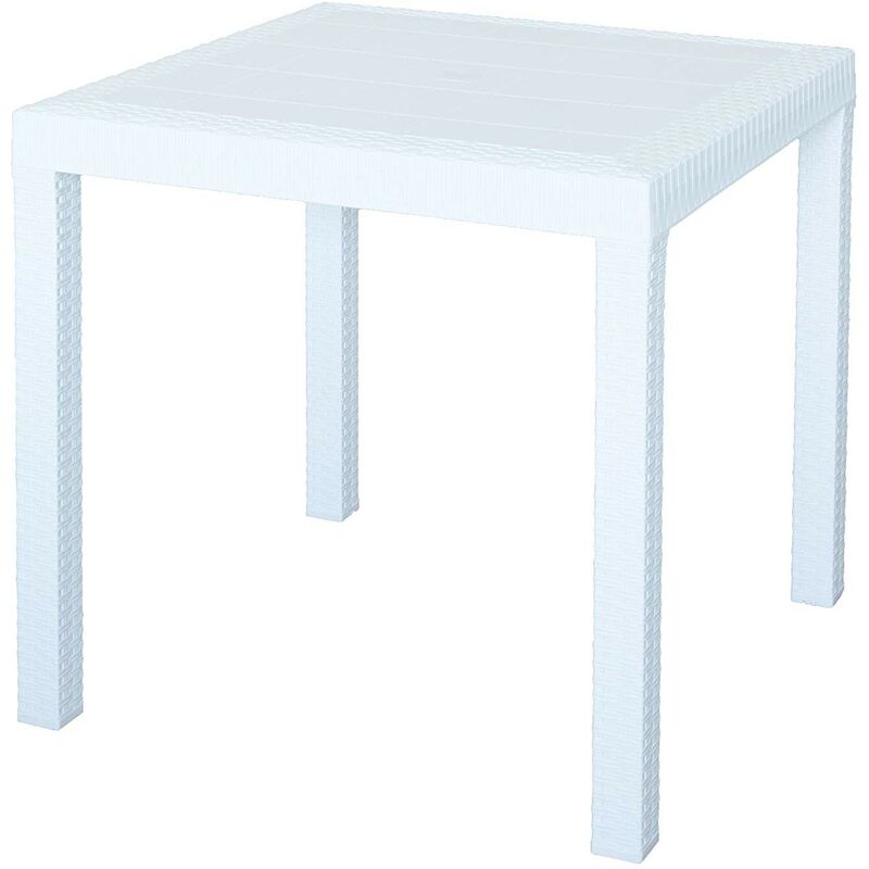 Table en polyrotin dallas 80X80X74H blanc mobilier d'exterieur