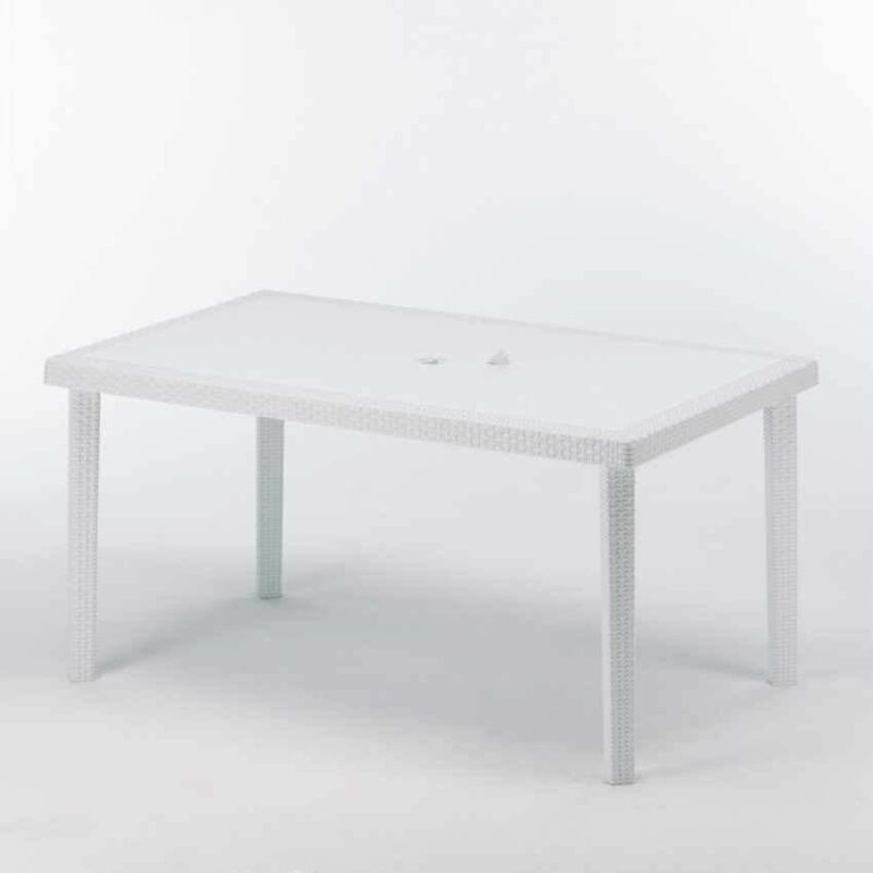 Grand Soleil – Table de jardin rectangulaire 150x90 cm – Polyrotin résistant aux intempéries – Trou pour parasol – Design moderne pour terrasses et