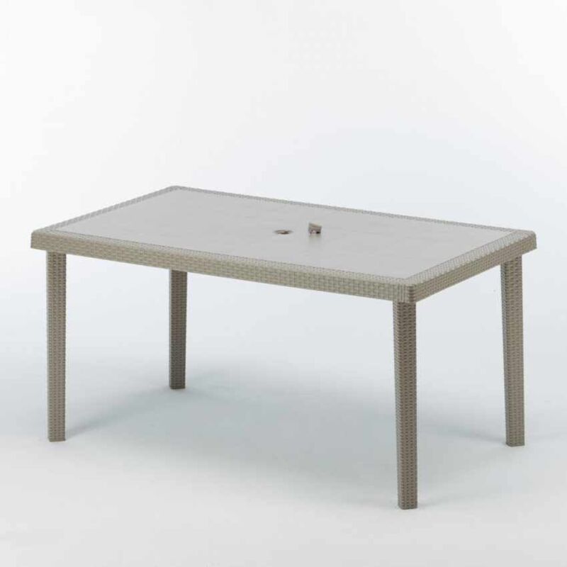 Grand Soleil – Table de jardin rectangulaire 150x90 cm en polyrotin – Résistante aux UV – Trou pour parasol – Idéale pour restaurants et terrasses