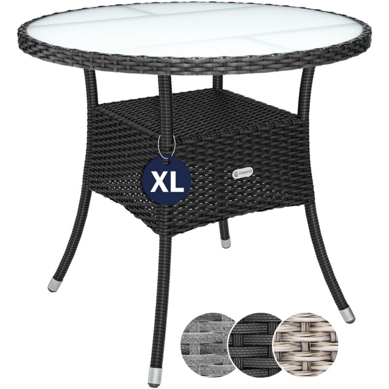 Table en polyrotin surface ronde Ø 80cm noir verre balcon jardin table d'appoint extérieur table de jardin plaque de table en verre espace de
