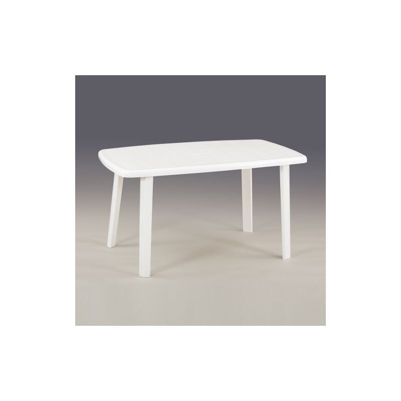 Table en re'sine antichoc Art.56 table de jardin d'exte'rieur blanche 137x85x72 cm