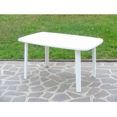 Table en re'sine antichoc Art.56 table de jardin d'exte'rieur blanche 137x85x72 cm