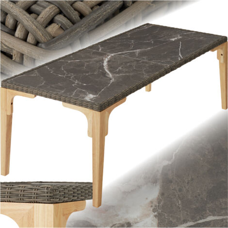 Tectake – Table de jardin en rotin avec 2 plateaux en grès cérame – Cadre aluminium et bois – Dimensions 196x87x76cm – Résistante aux intempéries