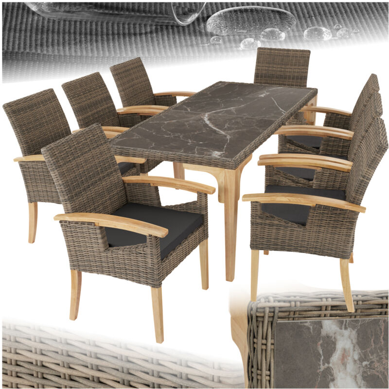 Tectake - Ensemble Table en rotin avec 8 chaises avec cadre robuste Tressage à l'aspect naturel Accoudoirs et pieds en bois