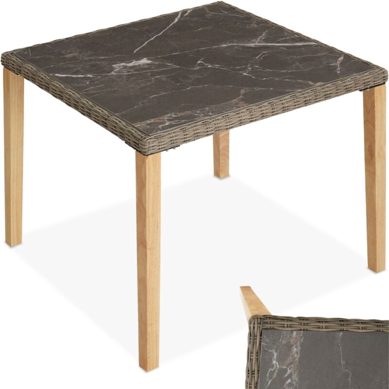 Table en rotin avec cadre en Aluminium et Bois 93,5 x 93,5 x 75 cm