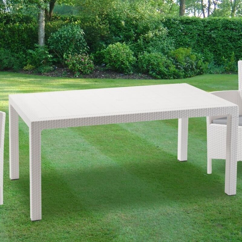Tuttacasa - Table Melody en re'sine antichoc effet polyrattan blanc 160x94x74 cm pour jardin exte'rieur