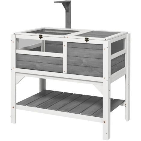 Table enclos tortue bois massif sur pieds avec étagère 84x51x103 cm