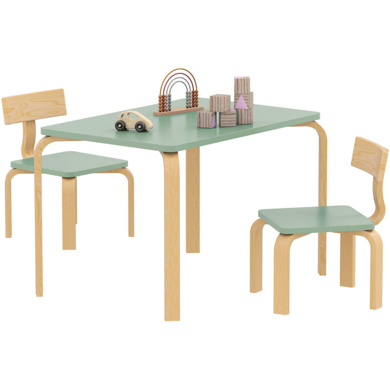 Table enfant avec 2 chaises - AIYAPLAY - pour dessiner, jouer, étudier - bois massif - 78x53x53cm - vert