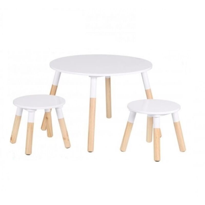 Toilinux - Table enfant avec 2 tabourets Blanc Judy Wild