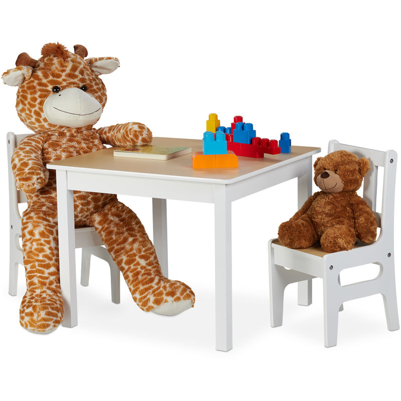 Table enfants avec 2 chaises, Ensemble Meubles enfants intérieur, jeu de 3 pièces,robustes, MDF,blanc/nature