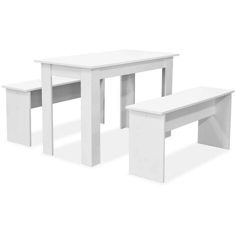 Table et 2 banc bois blanc Kazane