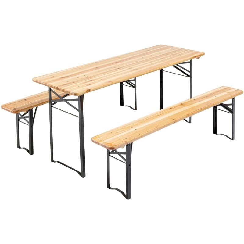 Oviala - Set de table et bancs en bois 180 cm - Marron