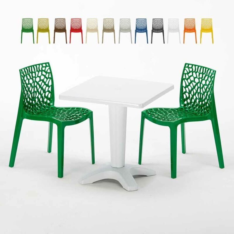 Table Carrée Blanche 70x70cm Avec 2 Chaises Colorées Grand Soleil Set Bar Café Gruvyer Patio | Vert