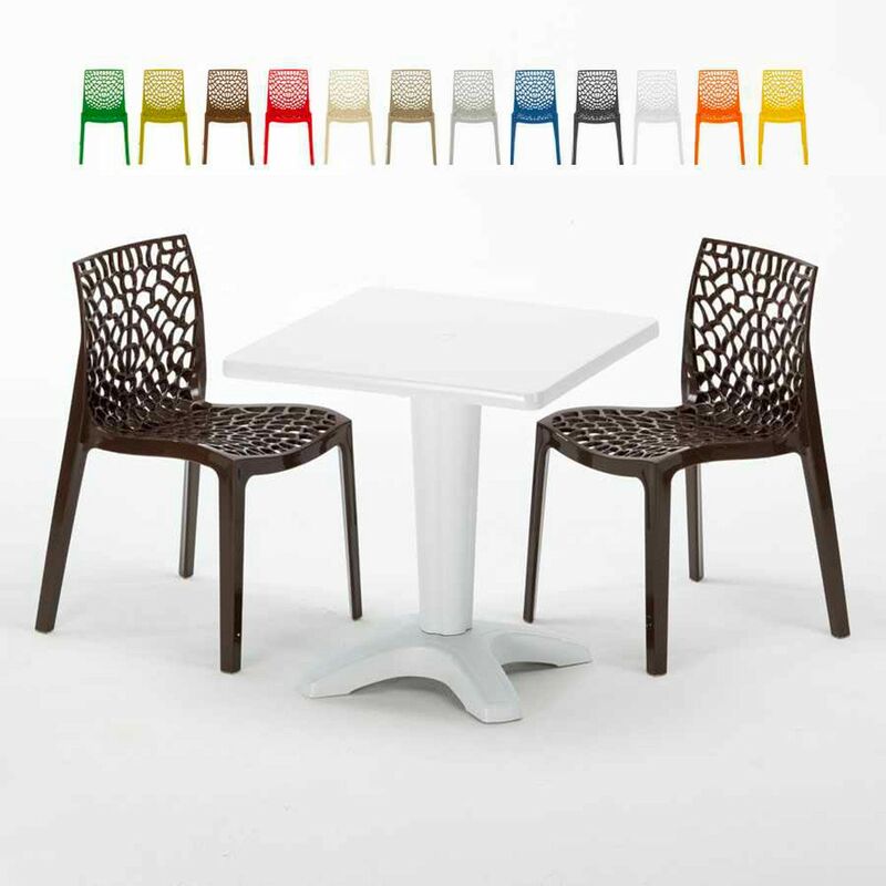 Table Carrée Blanche 70x70cm Avec 2 Chaises Colorées Set Bar Café Gruvyer Patio | Marron - Grand Soleil