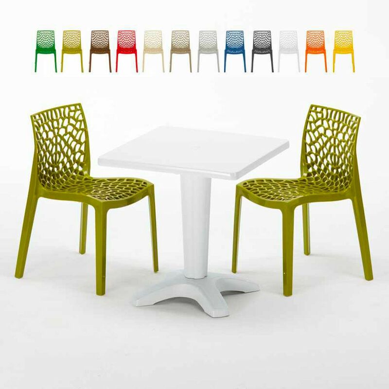 Table Carrée Blanche 70x70cm Avec 2 Chaises Colorées Set Bar Café Gruvyer Patio | Anis vert - Grand Soleil
