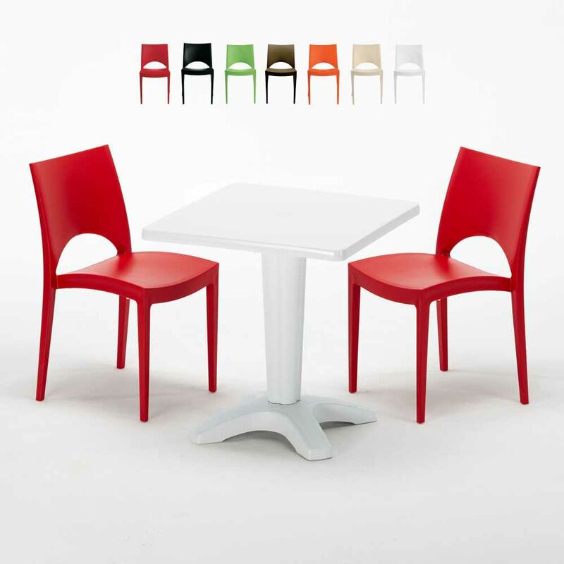 Table Carrée Blanche 70x70cm Avec 2 Chaises Colorées Grand Soleil Set Bar Café Paris Patio | Rouge
