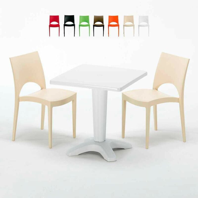 Table Carrée Blanche 70x70cm Avec 2 Chaises Colorées Set Bar Café Paris Patio | Beige - Grand Soleil