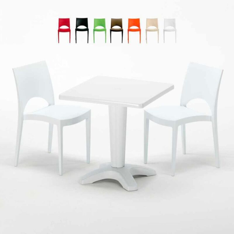 Table Carrée Blanche 70x70cm Avec 2 Chaises Colorées Set Bar Café Paris Patio | Blanc - Grand Soleil