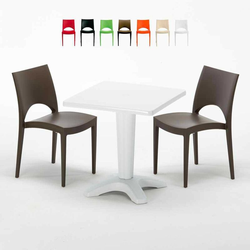 Table Carrée Blanche 70x70cm Avec 2 Chaises Colorées Set Bar Café Paris Patio | Marron - Grand Soleil