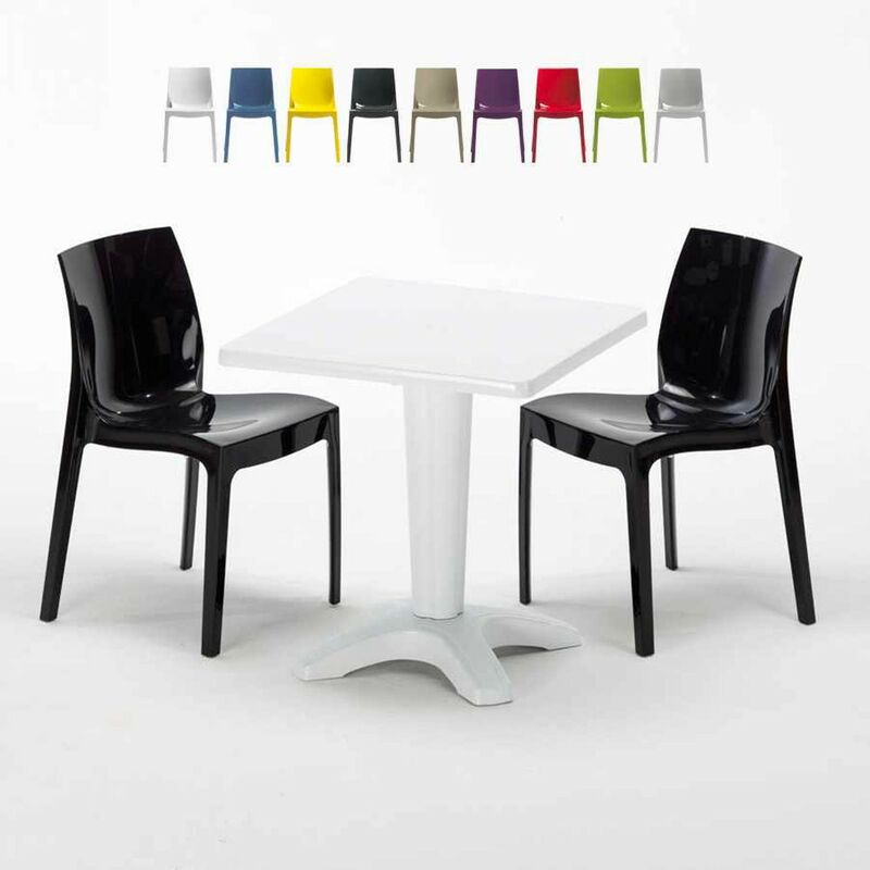 Table Carrée Blanche 70x70cm Avec 2 Chaises Colorées Set Bar Café Ice Patio | Noir - Grand Soleil