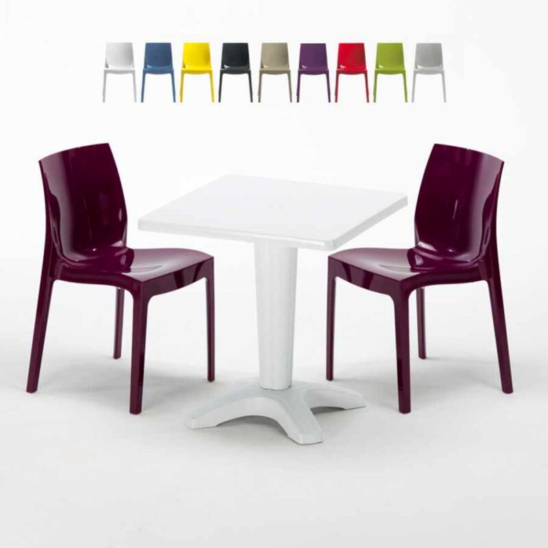 Table Carrée Blanche 70x70cm Avec 2 Chaises Colorées Set Bar Café Ice Patio | Pourpre - Grand Soleil
