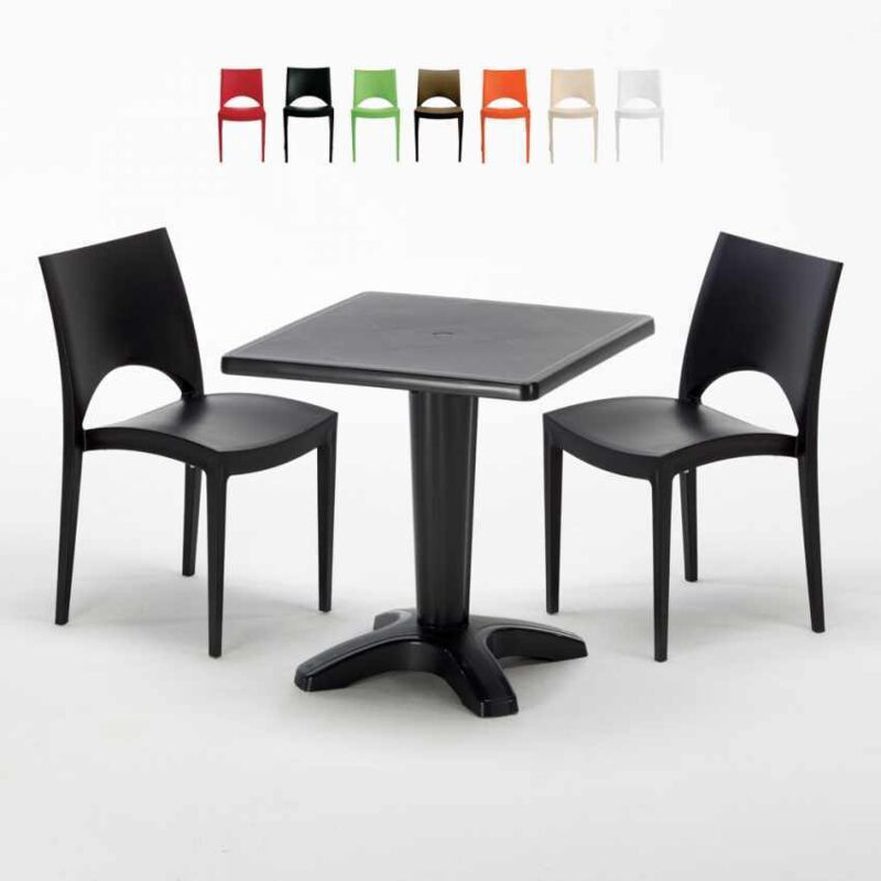 Table Carrée Noire 70x70cm Avec 2 Chaises Colorées Grand Soleil Set Bar Café Paris Aia - Noir