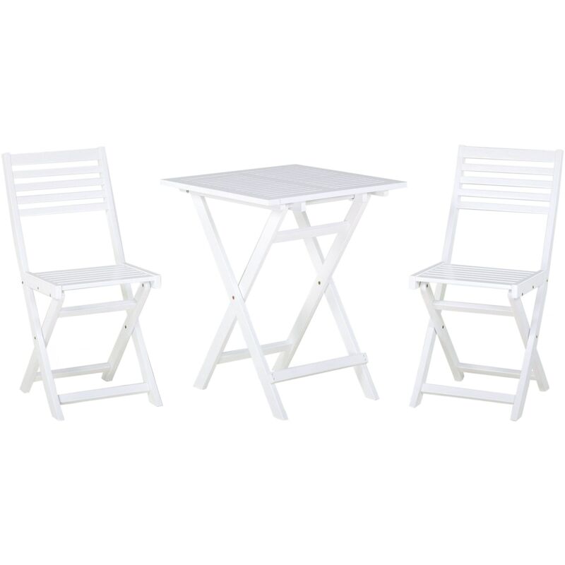 Table et 2 Chaises de Jardin en Bois d'Acacia Blanc Pliable Finition Huilée Fiji