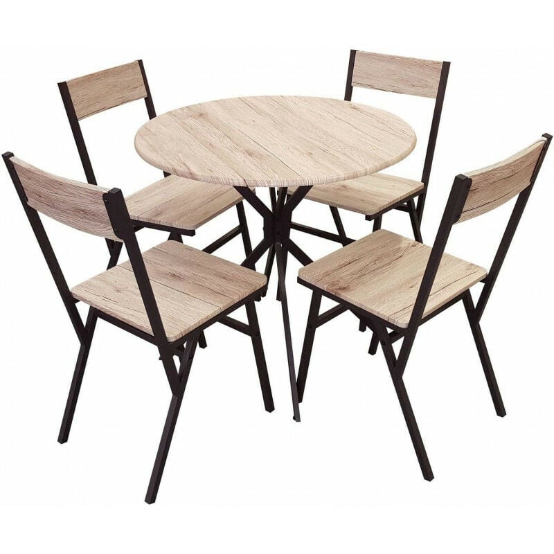 Ensemble table ronde et 4 chaises dock - Noir mat et chêne - Bois et métal - Table d 80 cm - Livraison gratuite
