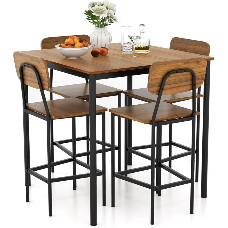Costway – Table haute mange debout 90 x 90 cm – 4 tabourets ergonomiques – MDF imperméable et anti-rayures – Design compact pour petits espaces