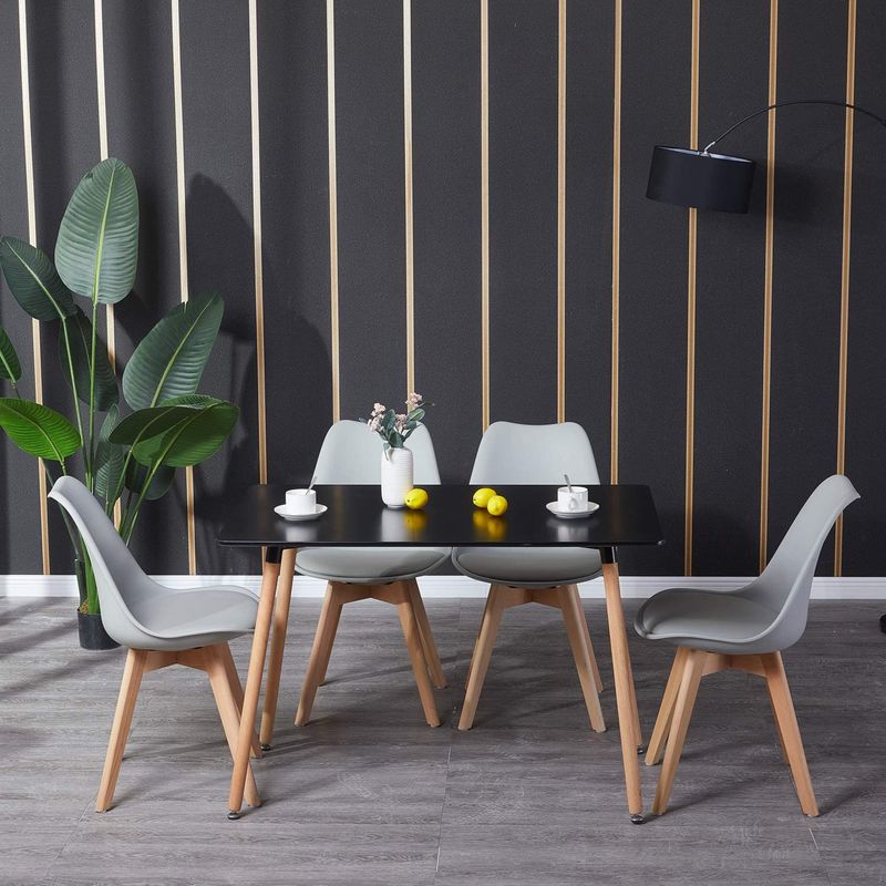 bathrins - table et 4pcs chaise gris clair a manger rectangulaire de 4 6 personnes scandinave minimaliste noir 110 x 60 cm
