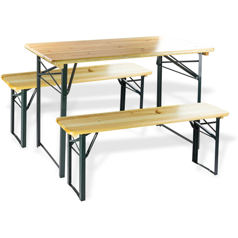 Table et bancs de brasserie - Ensemble de jardin 3 pièces 120 x 60 cm